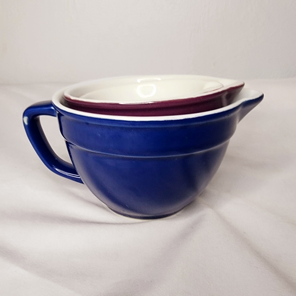 Anchor Hocking Measuring Pitcher Batter Bowl Set - 3 Piece Ceramic - Blue Purple - Picture 4 of 4